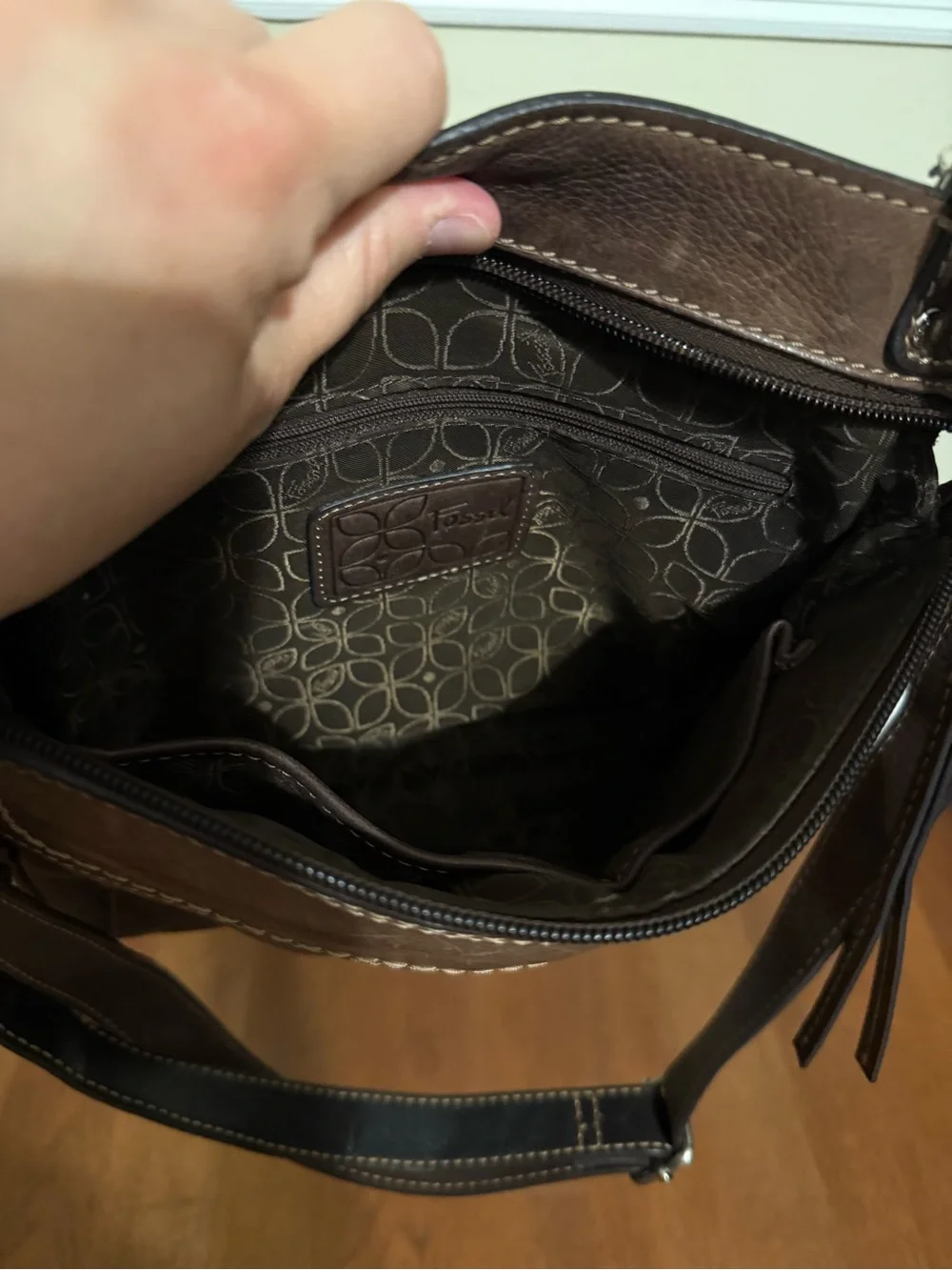 VTG Fossil Brown Leather Crossbody Purse Organizer Wallet Bag Zip Pockets